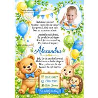 Invitatie la petrecere cu ursulet si baloane