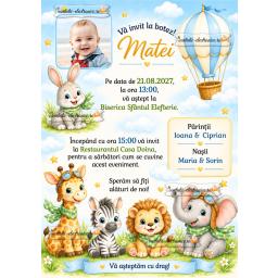Invitatii de botez cu animale vesele