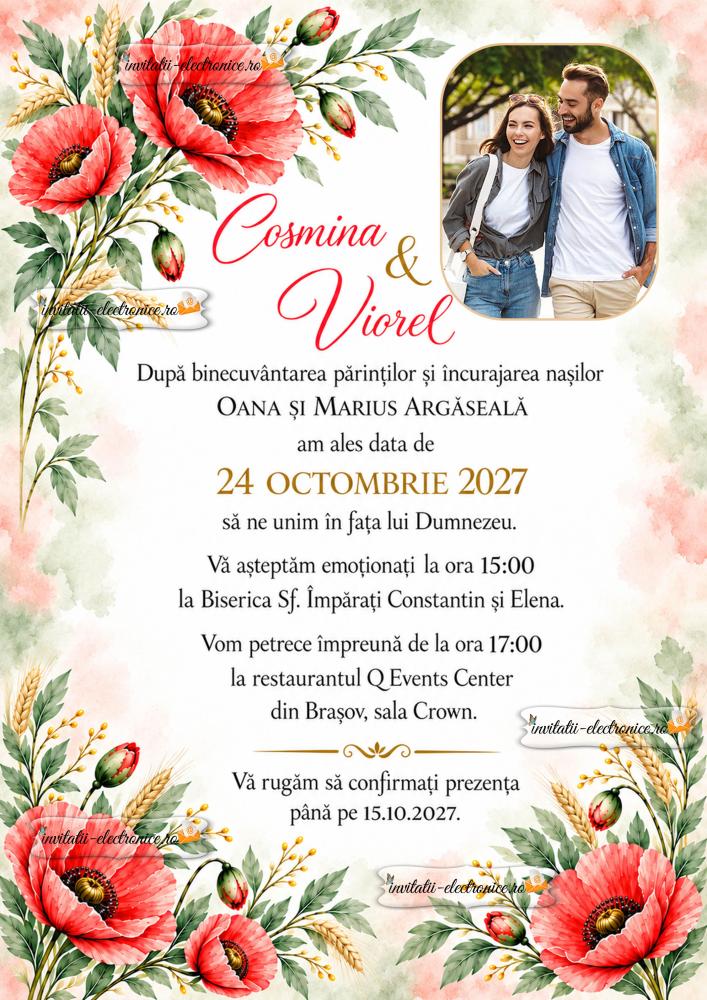 Invitatie de nunta cu maci