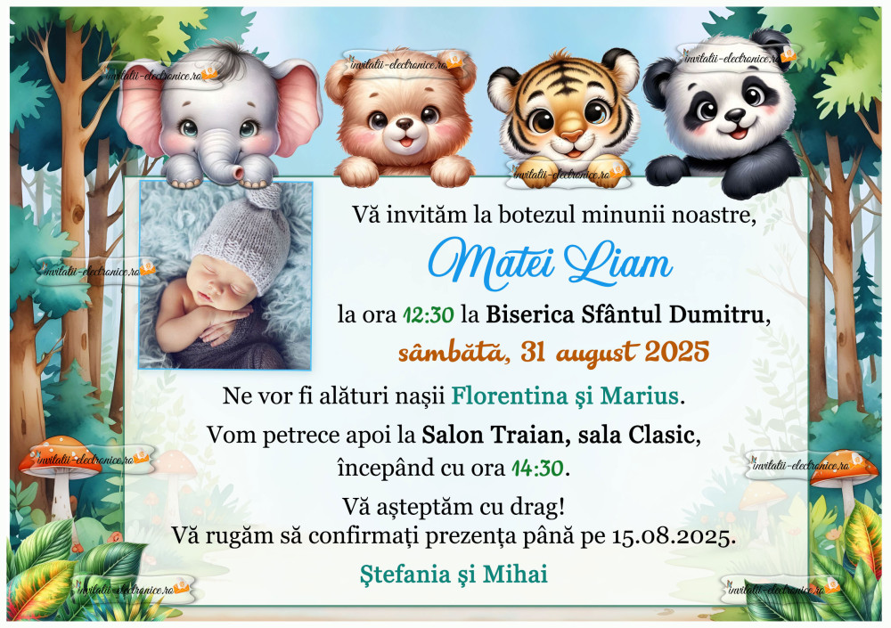 Invitatie electronică la botez cu animale
