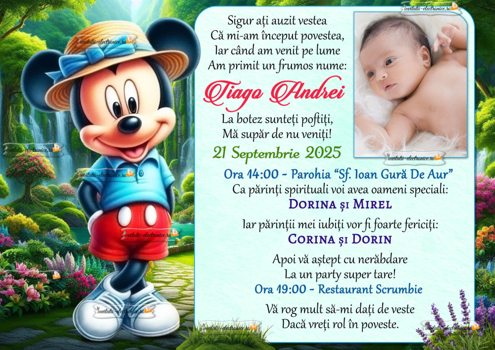 Invitatie botez cu Mickey Mouse