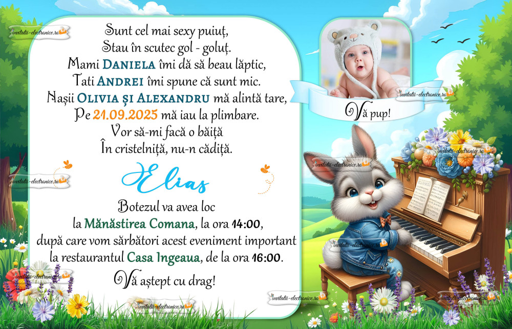 Invitatie de botez cu iepuras