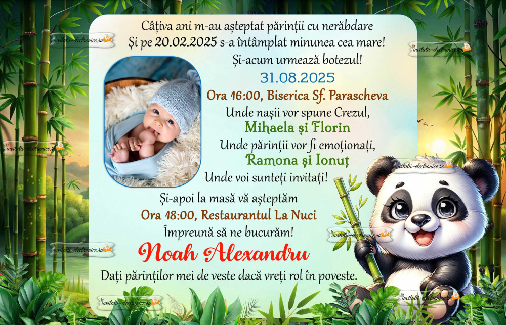 Invitatie de botez cu urs panda