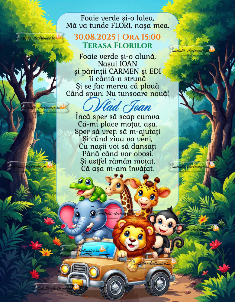 Invitatie cu animale din jungla