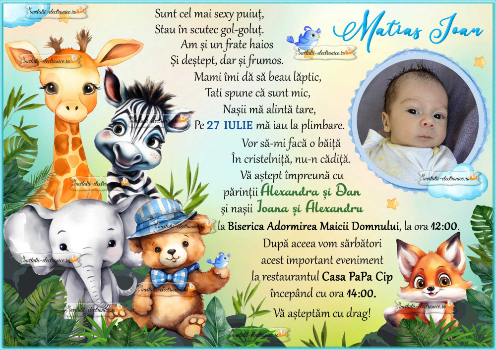 Invitatie la botez cu animale