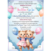 Invitatie la botez de gemeni fata si baiat