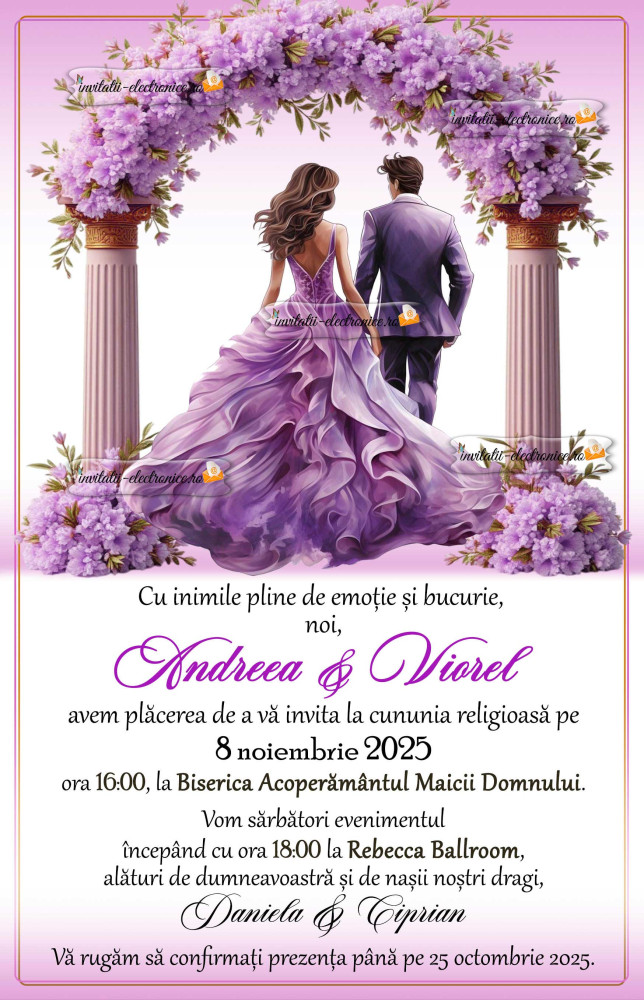Invitatie la nunta cu mov