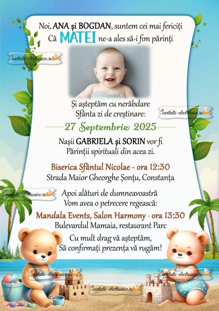 Invitatie de botez cu ursuleti