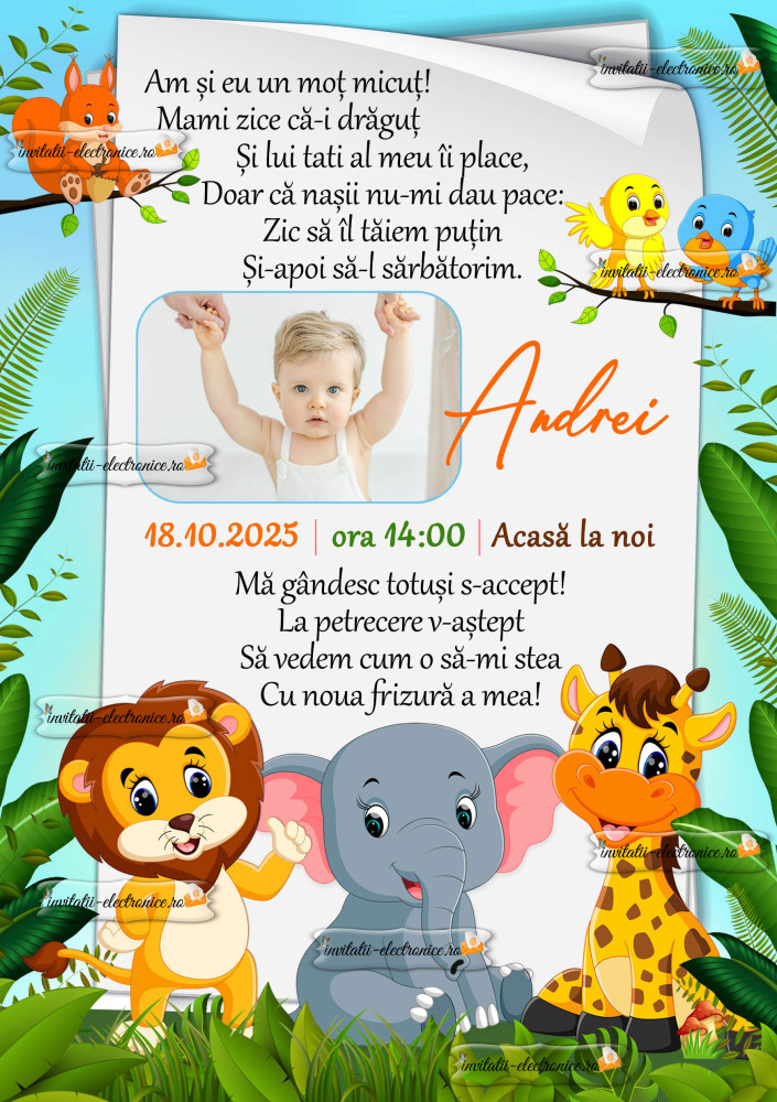 Invitatie electronica cu animale din jungla