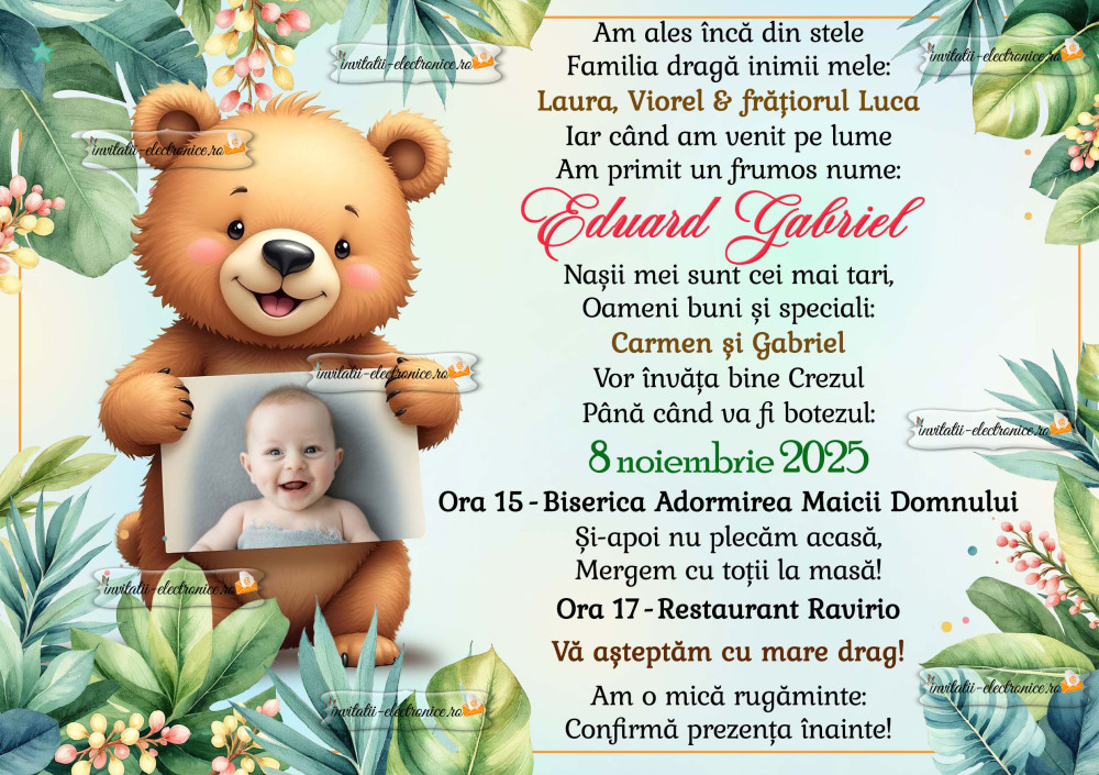Invitatie la botez cu ursulet