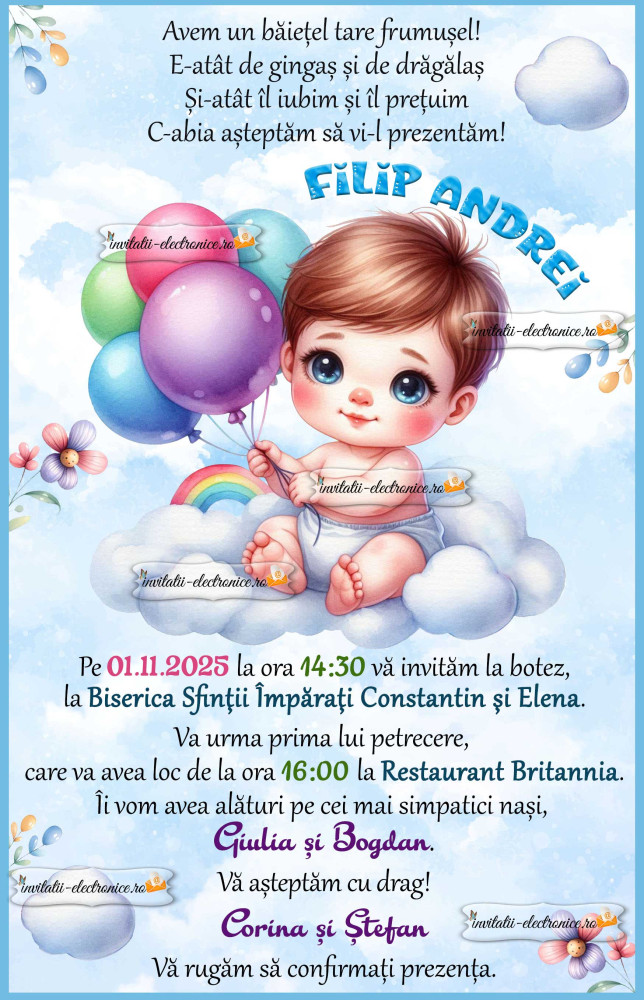 Invitatie la botez baietel
