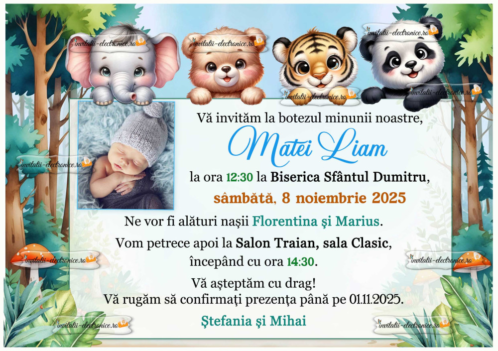 Invitatie electronică la botez cu animale