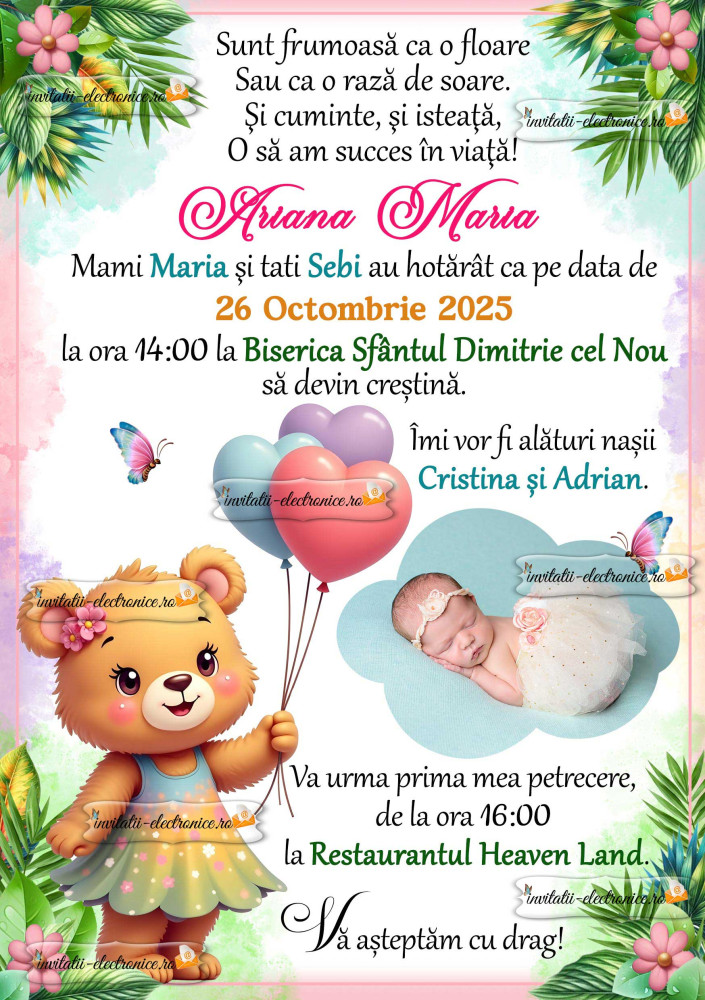 Invitatie la botez fetita 
