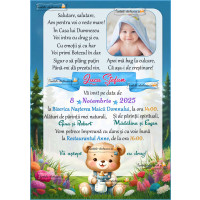 Invitatie la botez cu ursulet in iarba