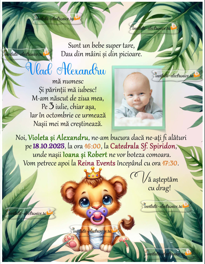Invitatie de botez cu regele junglei
