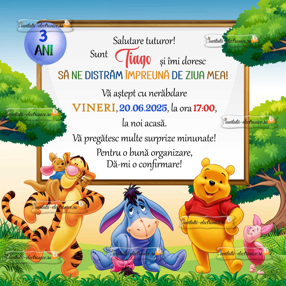 Invitatie la petrecere cu Winnie the Pooh