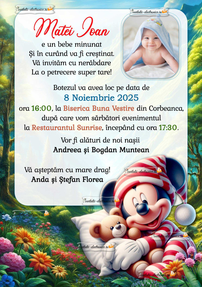 Invitație la botez cu Mickey Mouse