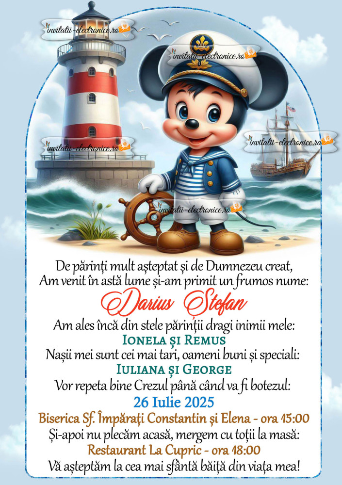 Invitatie la botez cu Mickey marinar