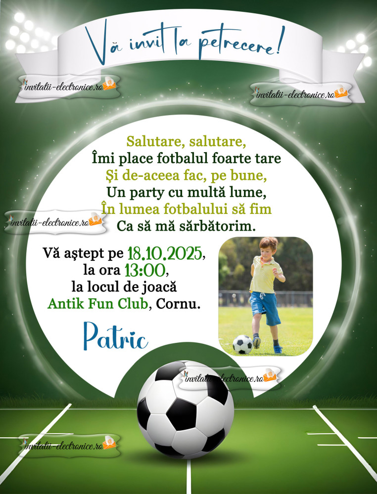 Invitatie cu minge de fotbal