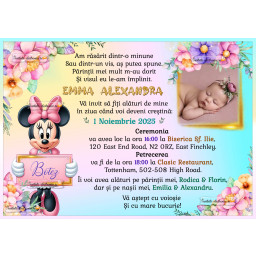 Invitatie de botez cu Minnie si flori