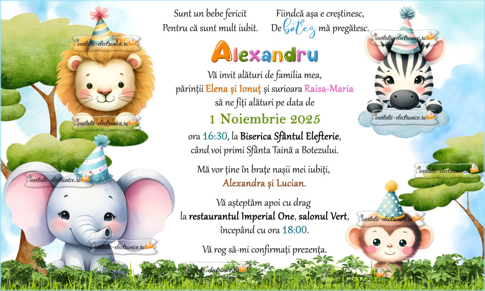 Invitatie electronica la botez cu animale din jungla