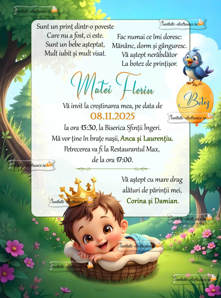 Invitatie la botez cu bebe print