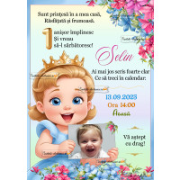 Invitatie cu printesa si flori