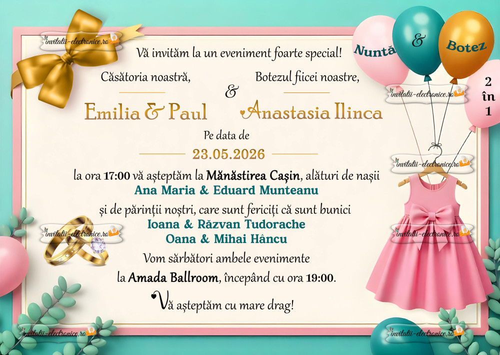 Invitatie nunta + botez fetita