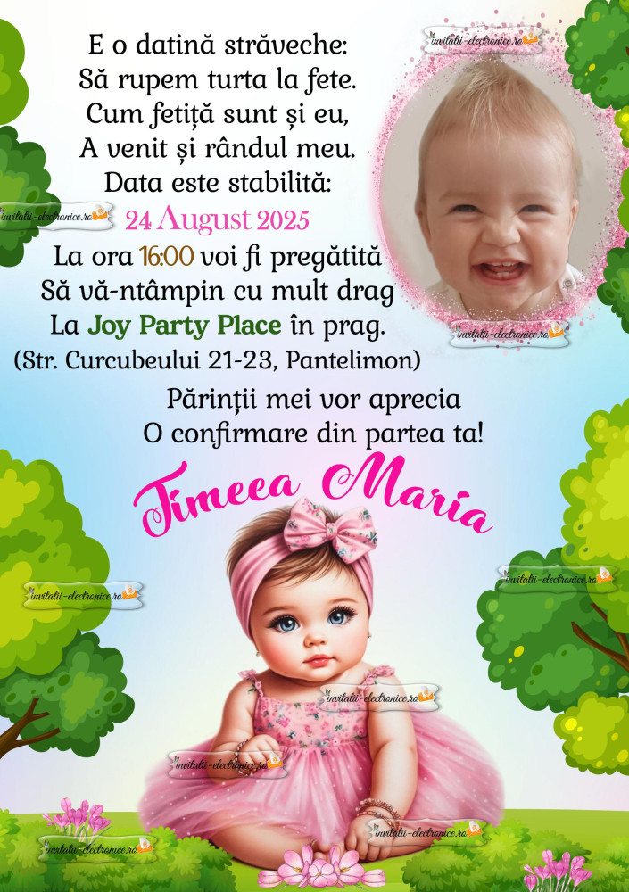 Invitatie aniversare fetita 1 an