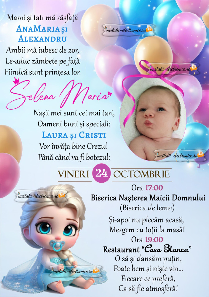 Invitatie la botez cu baby Elsa