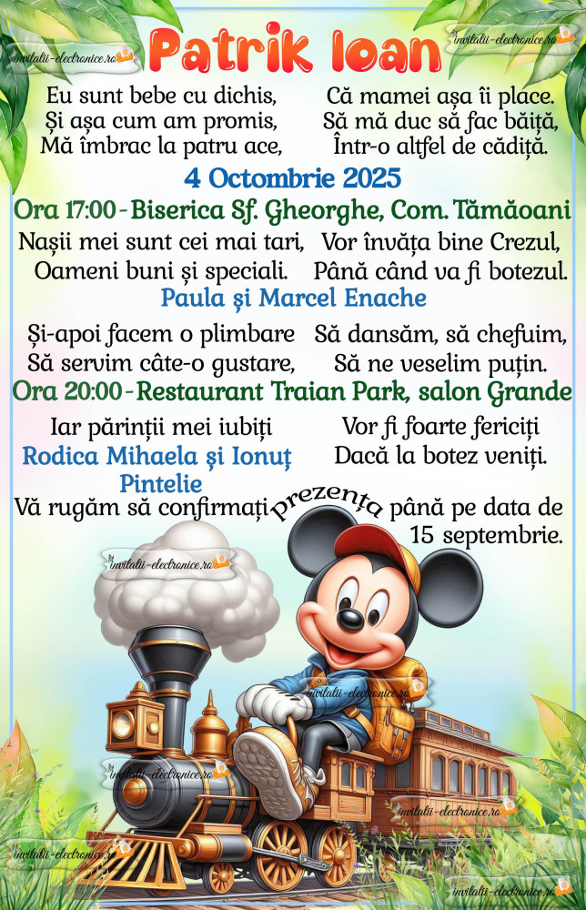 Invitatie la botez cu Mickey Mouse