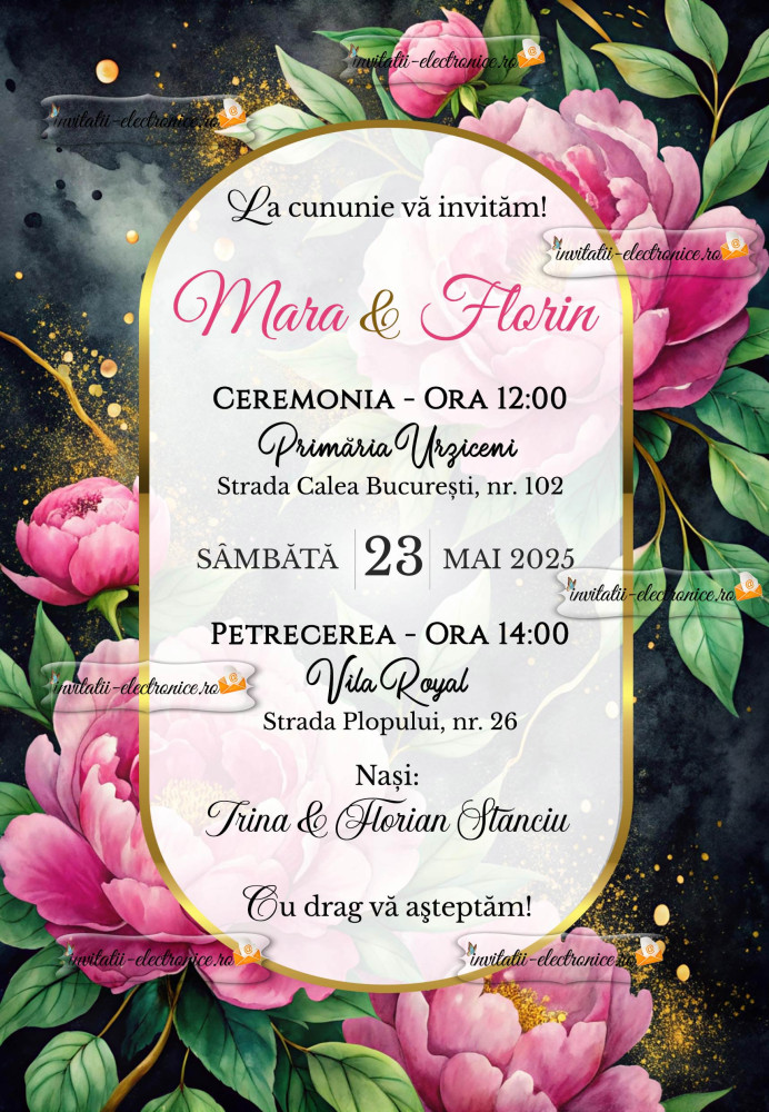 Invitatie la nunta cu bujori