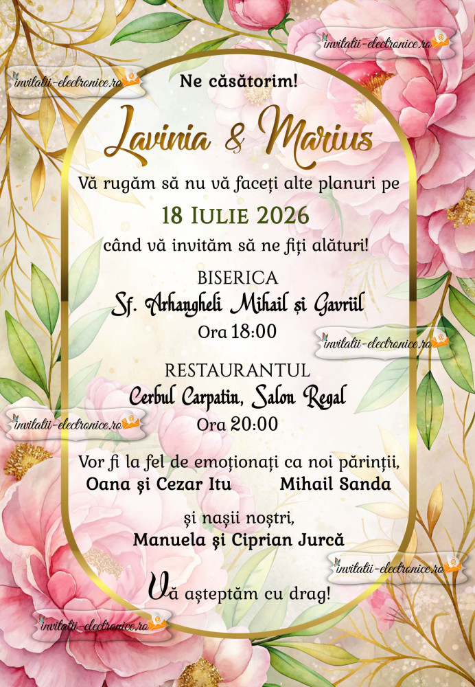 Invitatie la nunta cu bujori