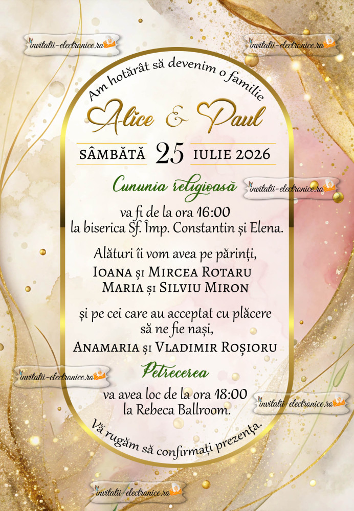 Invitatie la nunta cu auriu