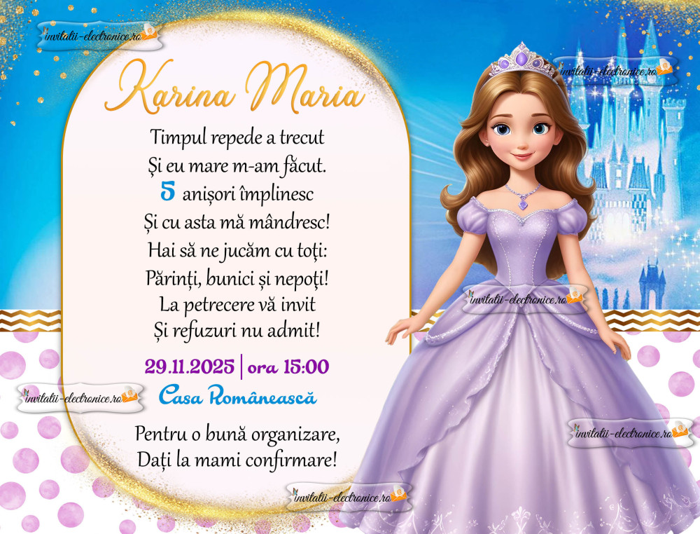 Invitatie la petrecere cu printesa Sofia