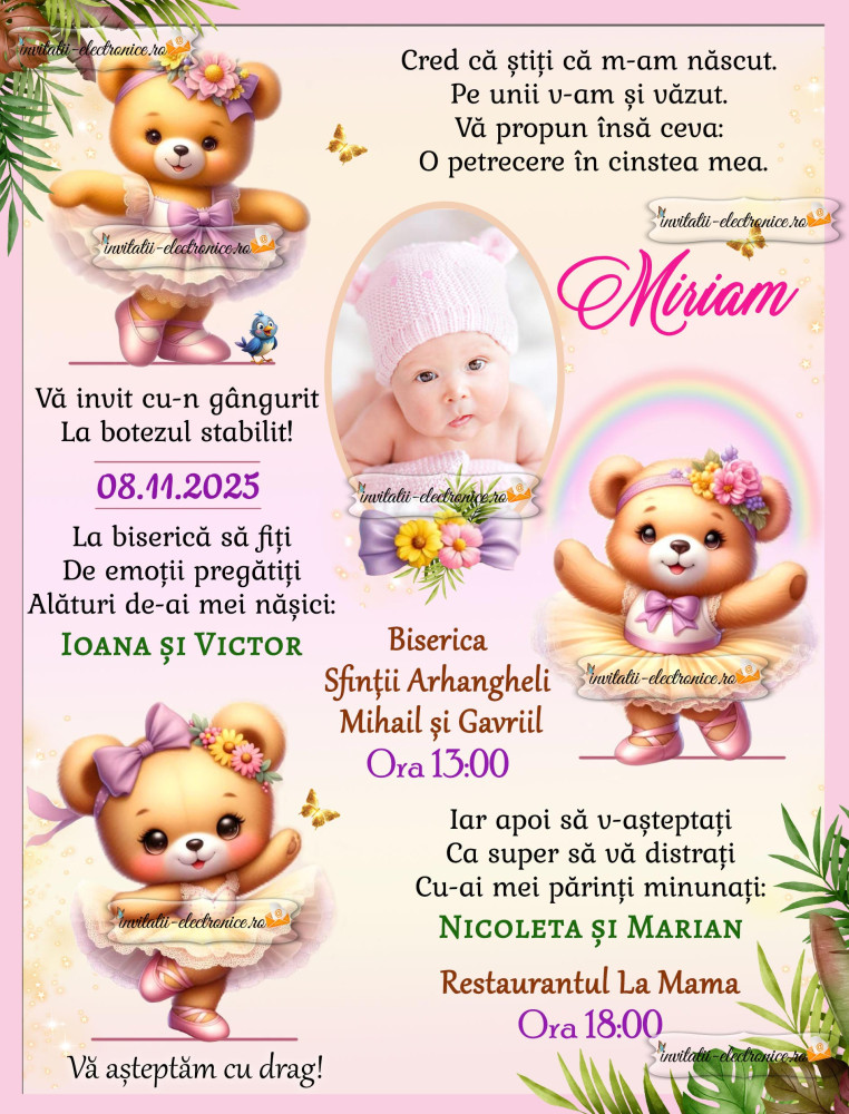 Invitatie la botez cu balerine