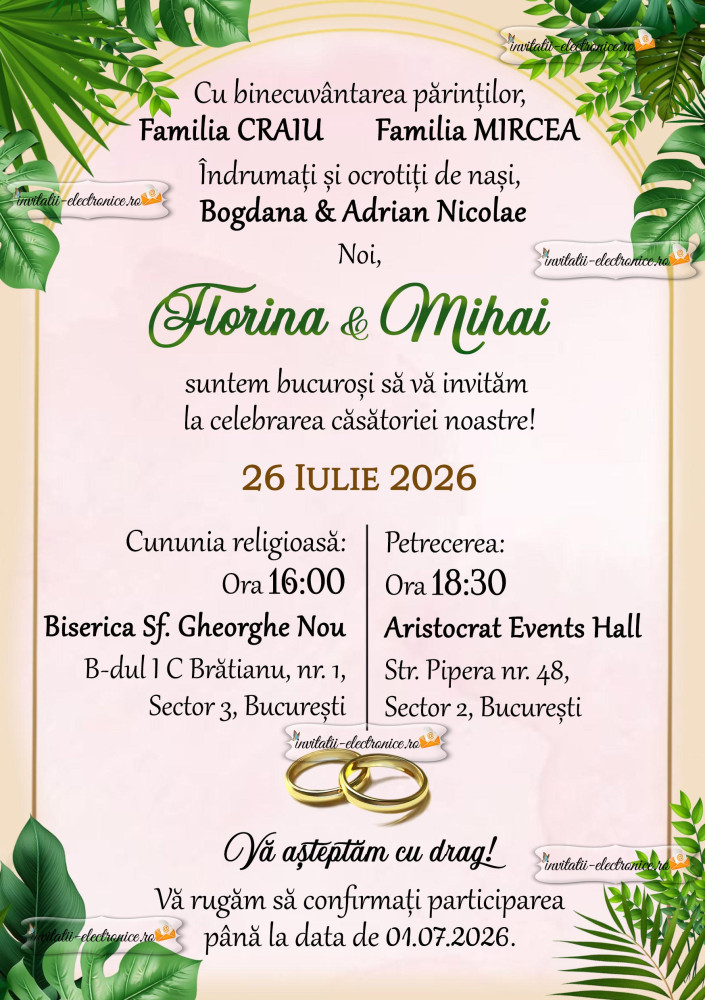 Invitatie la cununie sau nunta