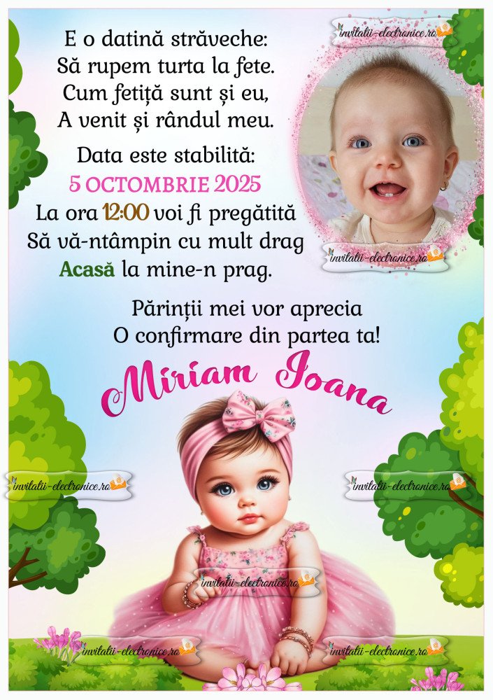 Invitatie aniversare fetita 1 an