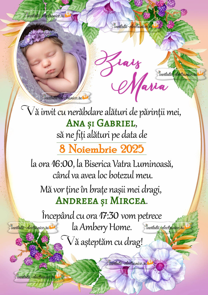 Invitatie la botez de fetita