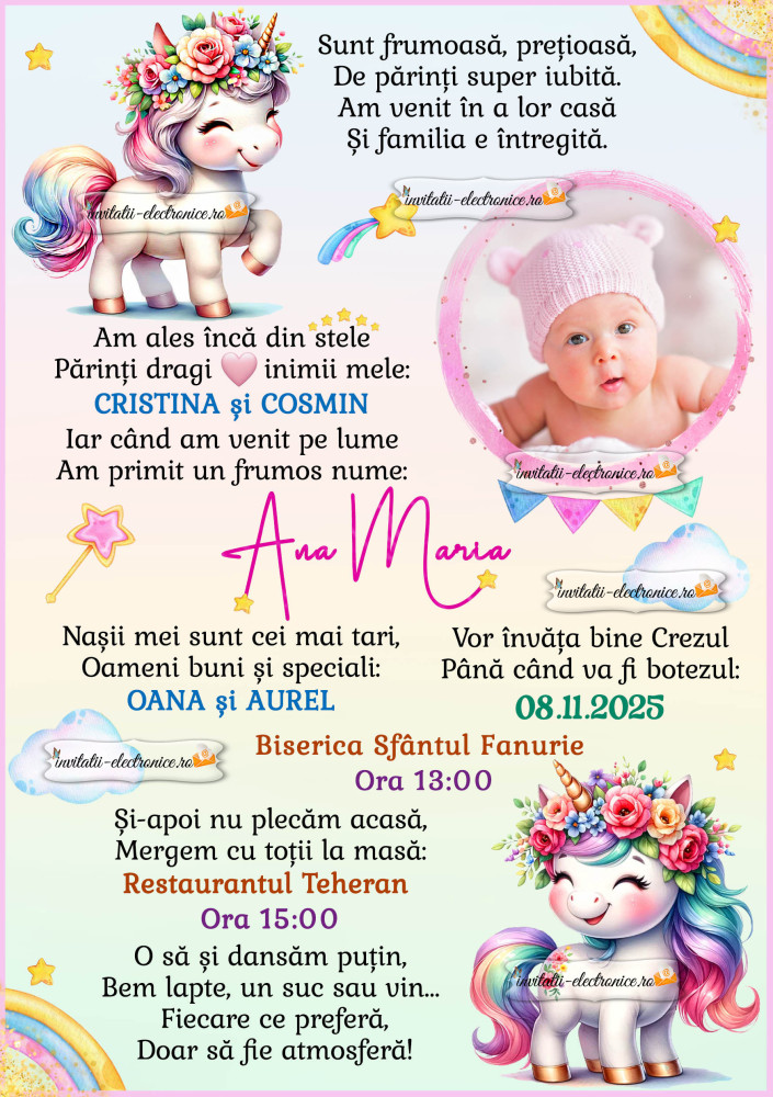 Invitatie cu unicorni 