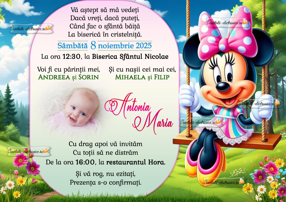 Invitatie la botez cu Minnie Mouse