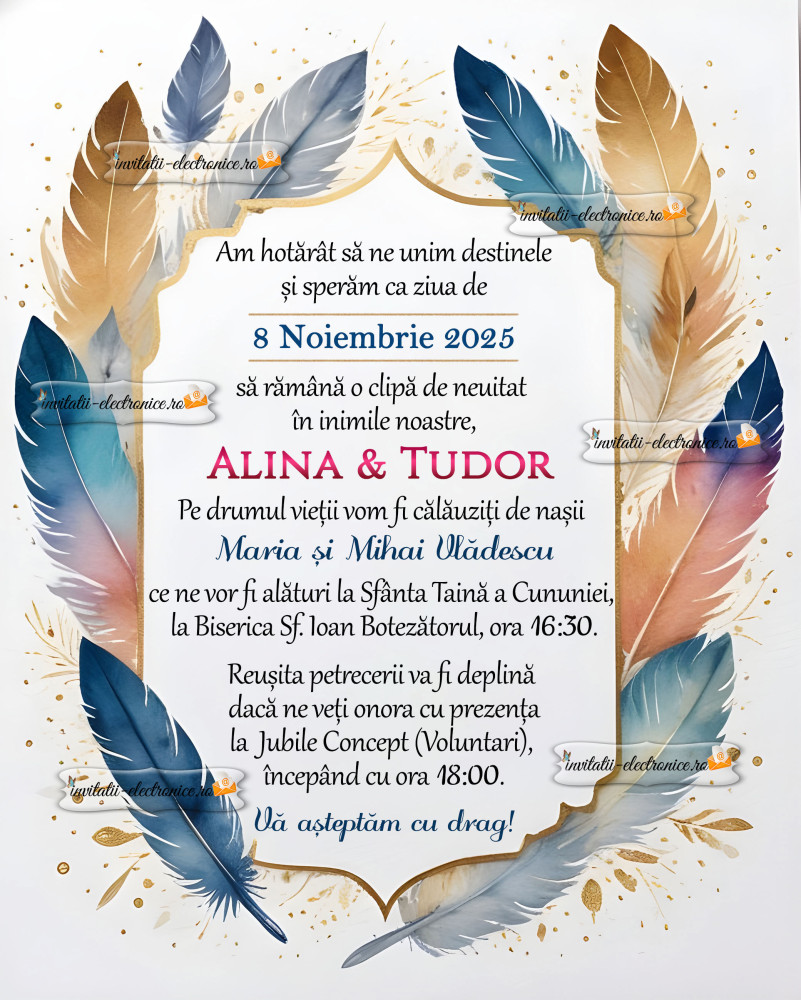 Invitatie de nunta cu pene