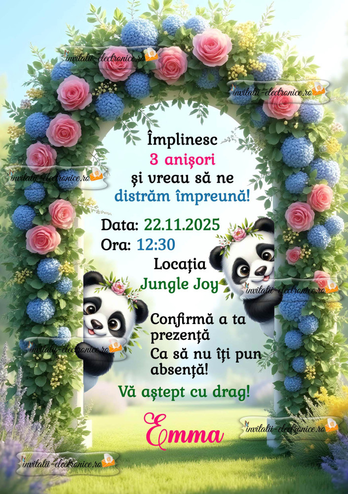 Invitatie la petrecerea cu ursuleti panda