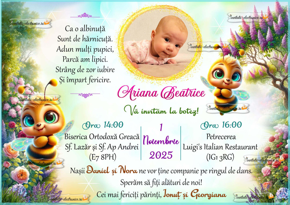 Invitatie de botez cu albinute