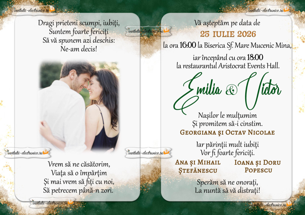 Invitatie de nunta cu poza miri