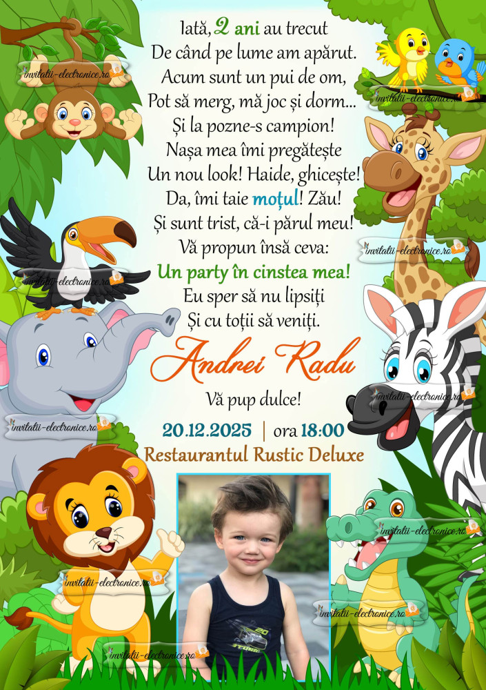 Invitatie digitala cu animale zambitoare