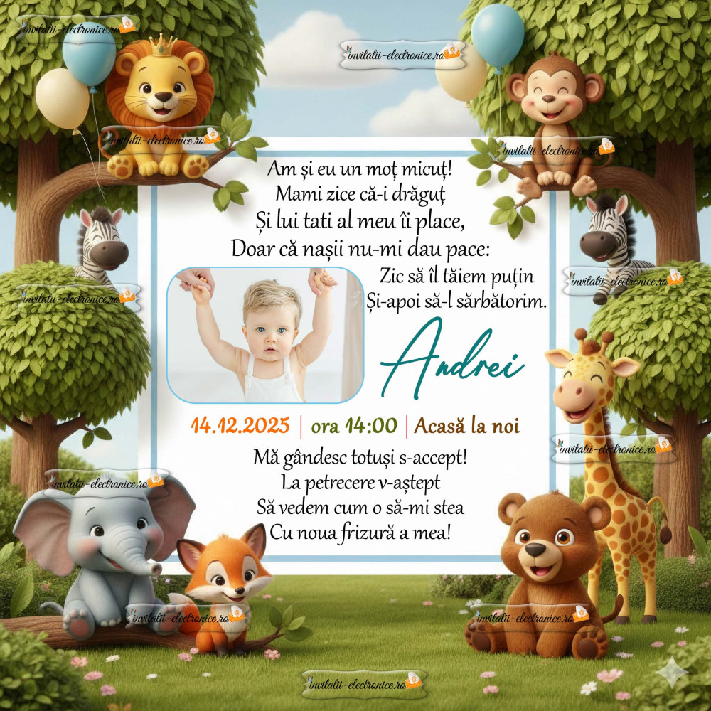 Invitatie electronica cu animale din jungla