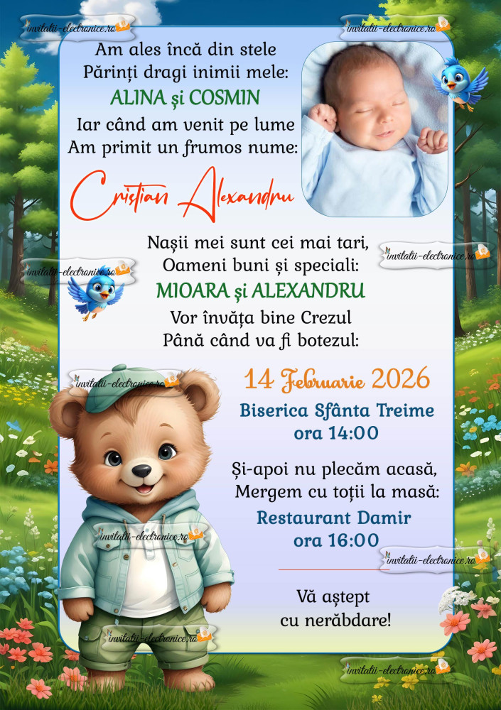 Invitatie la botez cu ursulet