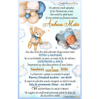 Invitatie cu ursulet si baloane