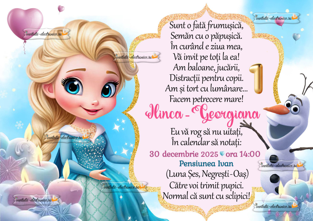 Invitatie la petrecere de fetita cu Elsa